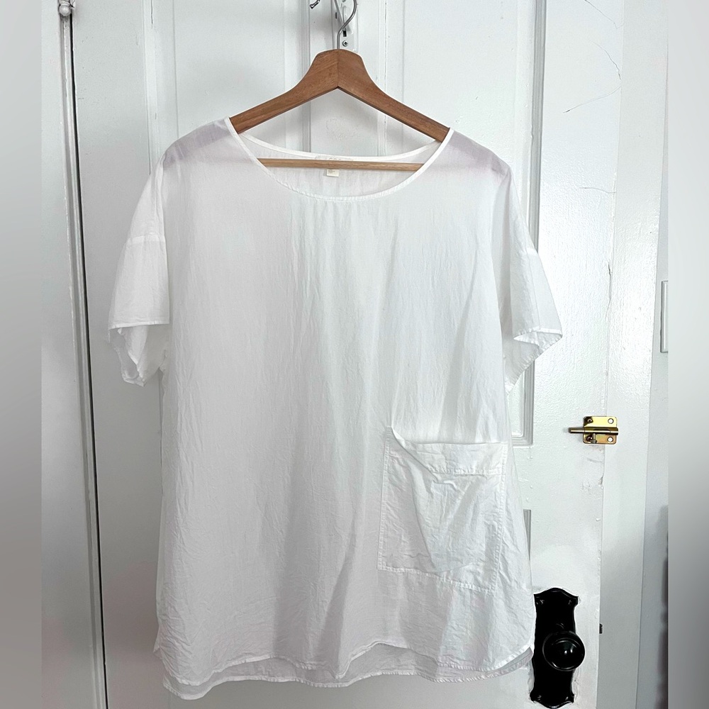COS white cotton woven tee shirt t-shirt, size large